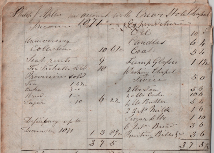 Crews Hole Chapel Accounts 1871